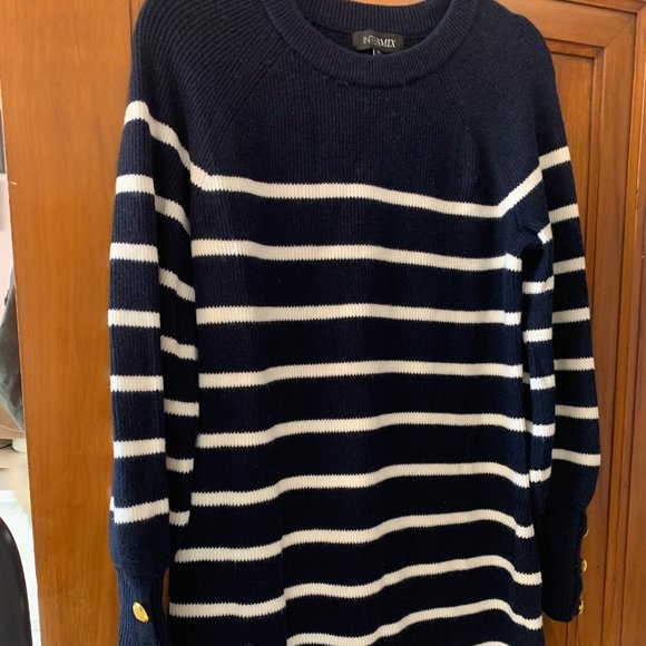 Navy striped sweater dress with gold button detail - Picture 2 of 4